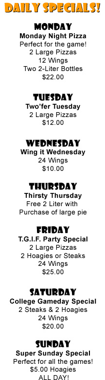 Daily Specials at Megella Pizza